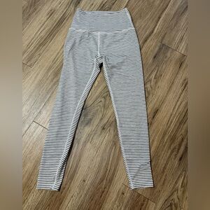 Beyond Yoga Gray and White Striped Leggings Barre3 Size M